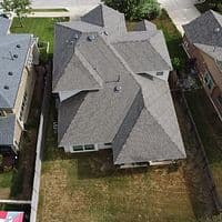 Aerial view of a completed Hive Roofing installation
