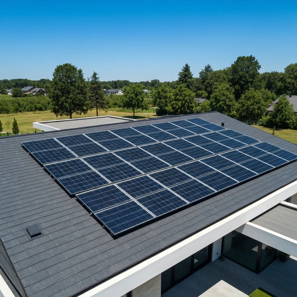 Solar panels installation on modern home roof